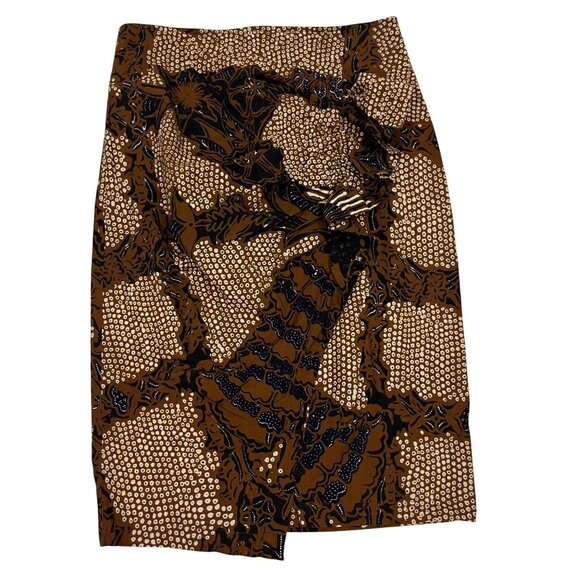 30% off! Anthropologie Skirt women's 6 brown black patterned pencil skirt ruffle - Picture 1 of 8